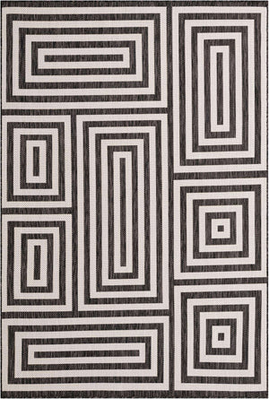 Black and White 6' 1 x 9' Outdoor Modern Rectangle Area Rug Weather Resistant for Patio, Deck, Terrace, Balcony, Porch 100% Polypropylene Modern Outside Carpet for Sale at Rug Engine