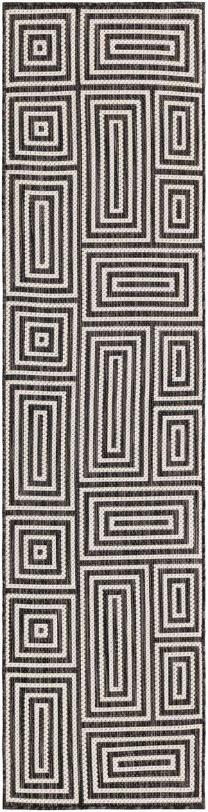 Black and White 2' x 8' Outdoor Modern Runner Area Rug Weather Resistant for Patio, Deck, Terrace, Balcony, Porch 100% Polypropylene Modern Outside Carpet for Sale at Rug Engine