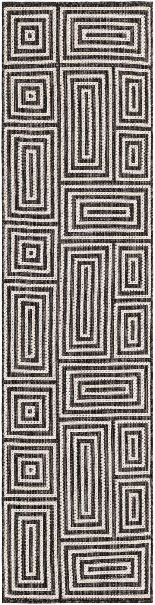 Black and White 2' x 8' Outdoor Modern Runner Area Rug Weather Resistant for Patio, Deck, Terrace, Balcony, Porch 100% Polypropylene Modern Outside Carpet for Sale at Rug Engine