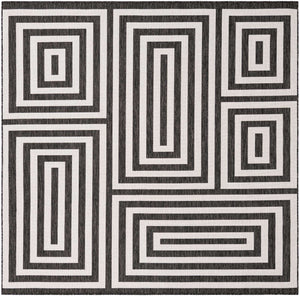 Black and White 7' 10 x 7' 10 Outdoor Modern Square Area Rug Weather Resistant for Patio, Deck, Terrace, Balcony, Porch 100% Polypropylene Modern Outside Carpet for Sale at Rug Engine