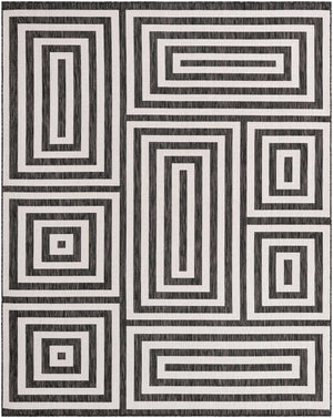 Black and White 7' 10 x 10' Outdoor Modern Rectangle Area Rug Weather Resistant for Patio, Deck, Terrace, Balcony, Porch 100% Polypropylene Modern Outside Carpet for Sale at Rug Engine