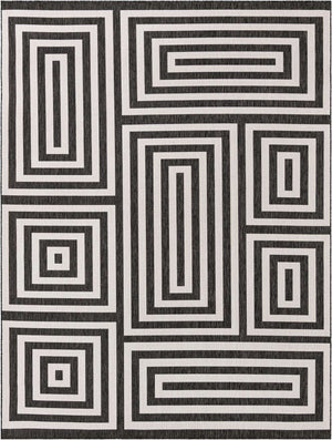 Black and White 9' x 12' Outdoor Modern Rectangle Area Rug Weather Resistant for Patio, Deck, Terrace, Balcony, Porch 100% Polypropylene Modern Outside Carpet for Sale at Rug Engine