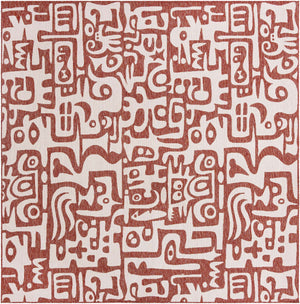 Rust Red 10' x 10' Outdoor Modern Square Area Rug Weather Resistant for Patio, Deck, Terrace, Balcony, Porch 100% Polypropylene Modern Outside Carpet for Sale at Rug Engine