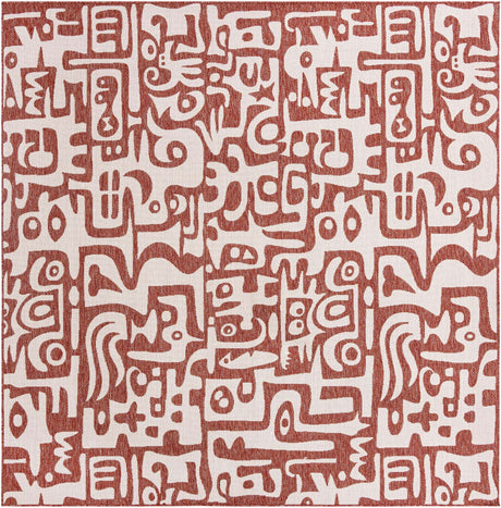 Rust Red 10' x 10' Outdoor Modern Square Area Rug Weather Resistant for Patio, Deck, Terrace, Balcony, Porch 100% Polypropylene Modern Outside Carpet for Sale at Rug Engine