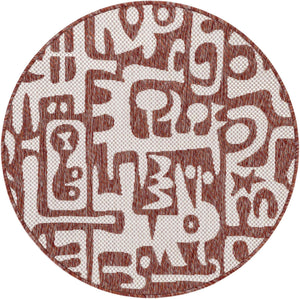 Rust Red 3' 1 x 3' 1 Outdoor Modern Round Area Rug Weather Resistant for Patio, Deck, Terrace, Balcony, Porch 100% Polypropylene Modern Outside Carpet for Sale at Rug Engine