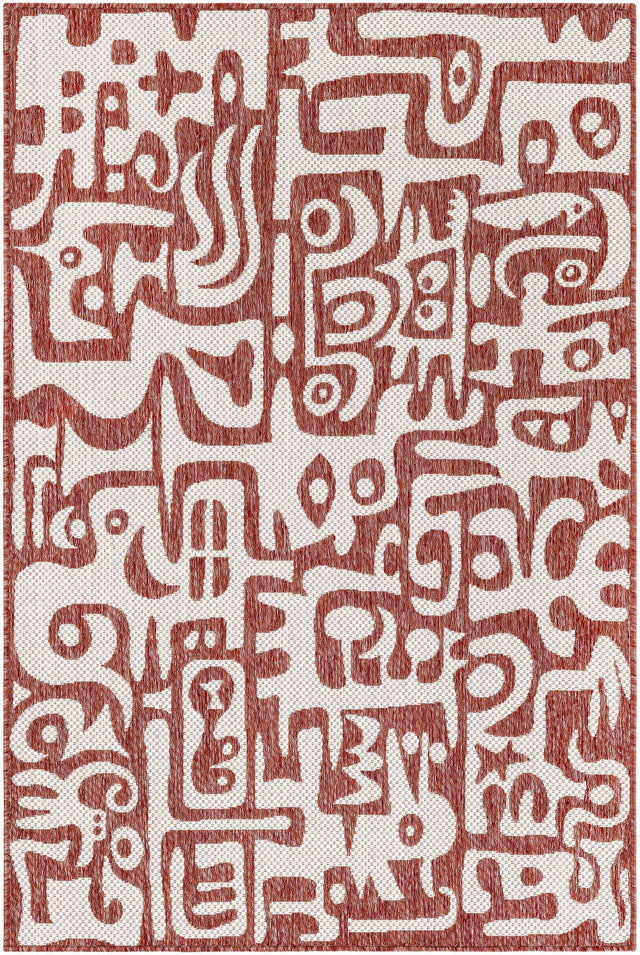 Rust Red 4' 1 x 6' 1 Outdoor Modern Rectangle Area Rug Weather Resistant for Patio, Deck, Terrace, Balcony, Porch 100% Polypropylene Modern Outside Carpet for Sale at Rug Engine