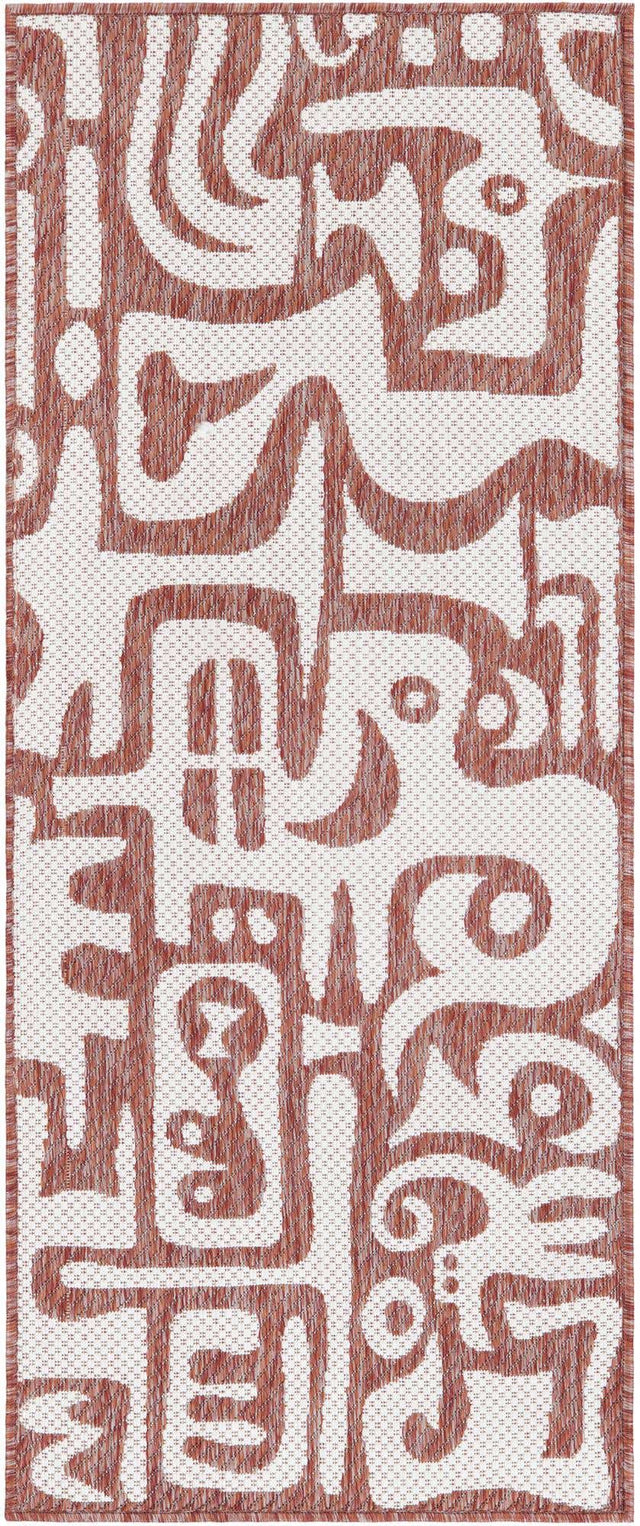 Rust Red 2' x 5' 3 Outdoor Modern Runner Area Rug Weather Resistant for Patio, Deck, Terrace, Balcony, Porch 100% Polypropylene Modern Outside Carpet for Sale at Rug Engine