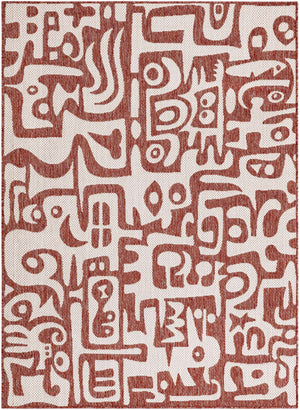 Rust Red 5' 3 x 7' 1 Outdoor Modern Rectangle Area Rug Weather Resistant for Patio, Deck, Terrace, Balcony, Porch 100% Polypropylene Modern Outside Carpet for Sale at Rug Engine