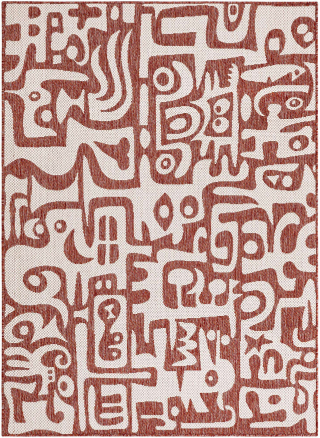 Rust Red 5' 3 x 7' 1 Outdoor Modern Rectangle Area Rug Weather Resistant for Patio, Deck, Terrace, Balcony, Porch 100% Polypropylene Modern Outside Carpet for Sale at Rug Engine