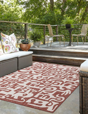 Rust Red 6' 1 x 9' Outdoor Modern Rectangle Area Rug Weather Resistant for Patio, Deck, Terrace, Balcony, Porch 100% Polypropylene Modern Outside Carpet for Sale at Rug Engine
