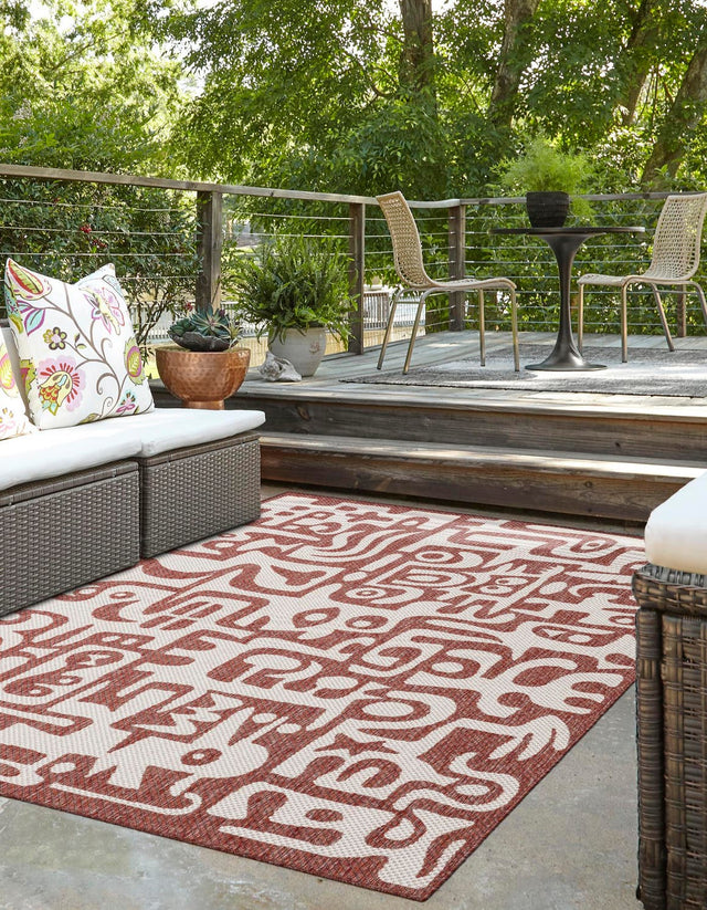 Rust Red 2' x 3' 1 Outdoor Modern Rectangle Area Rug Weather Resistant for Patio, Deck, Terrace, Balcony, Porch 100% Polypropylene Modern Outside Carpet for Sale at Rug Engine