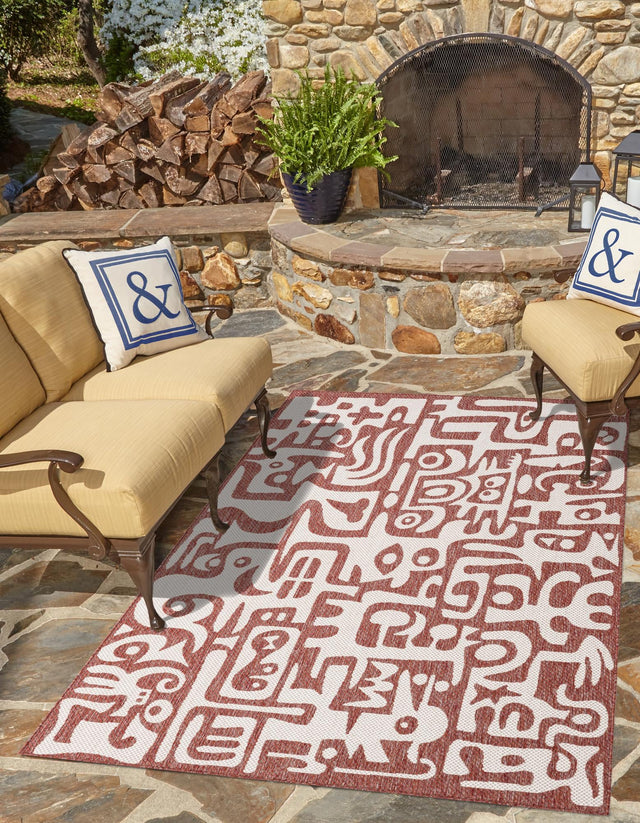 Rust Red 6' 1 x 9' Outdoor Modern Rectangle Area Rug Weather Resistant for Patio, Deck, Terrace, Balcony, Porch 100% Polypropylene Modern Outside Carpet for Sale at Rug Engine