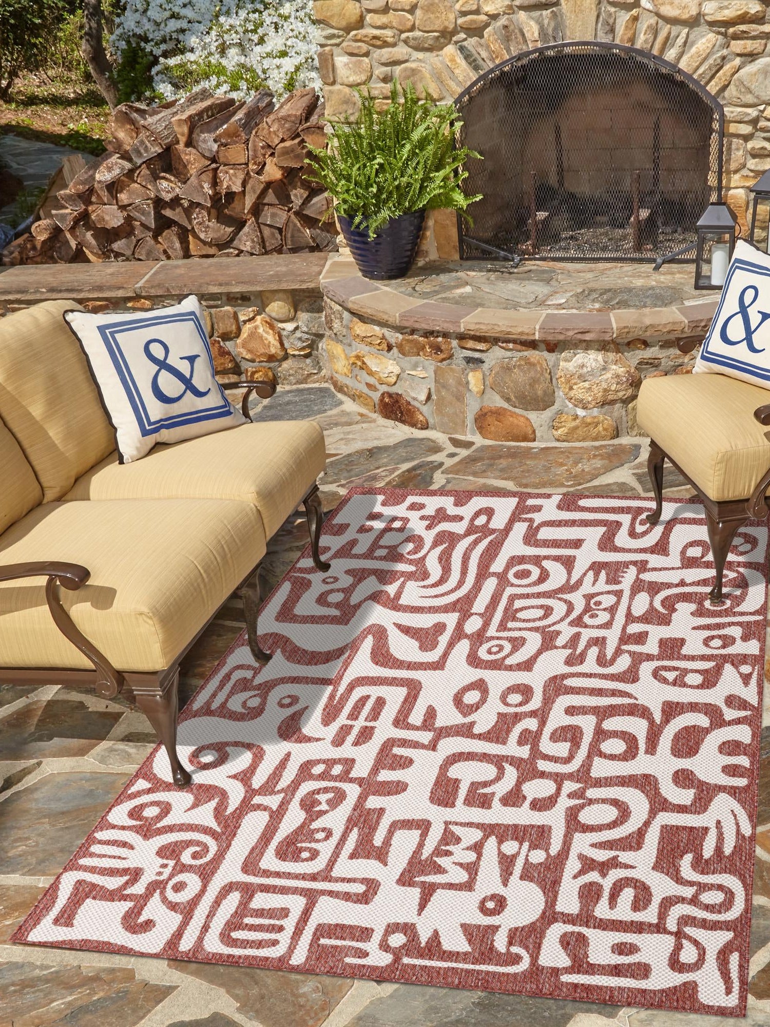 Rust Red 5' 3 x 8' Outdoor Modern Rectangle Area Rug Weather Resistant for Patio, Deck, Terrace, Balcony, Porch 100% Polypropylene Modern Outside Carpet for Sale at Rug Engine