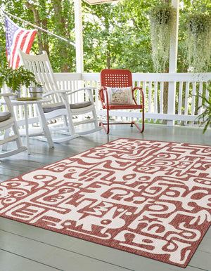 Rust Red 6' 1 x 9' Outdoor Modern Rectangle Area Rug Weather Resistant for Patio, Deck, Terrace, Balcony, Porch 100% Polypropylene Modern Outside Carpet for Sale at Rug Engine