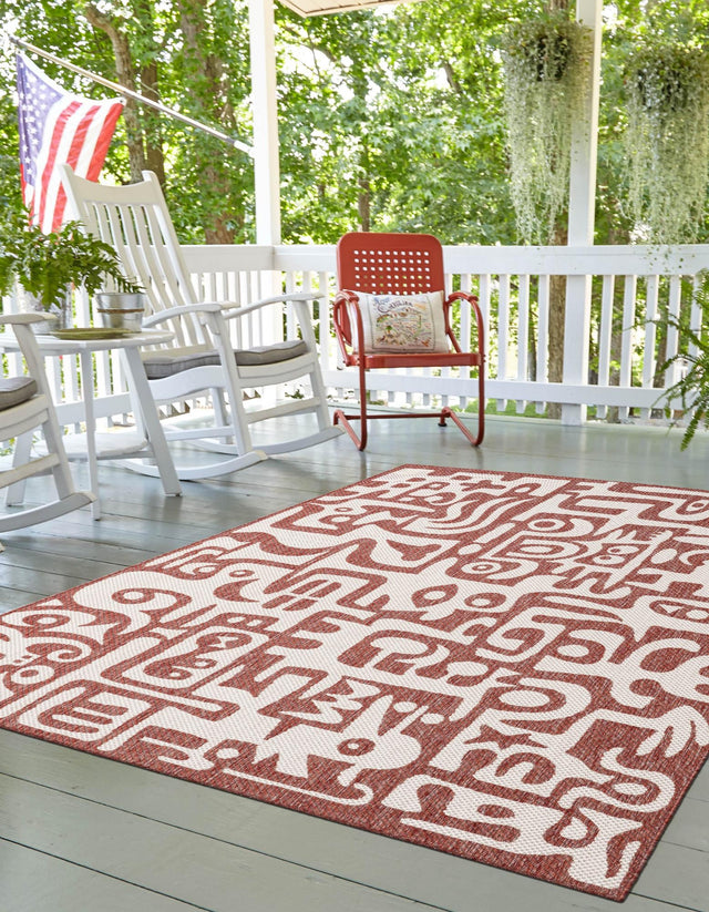 Rust Red 10' x 14' 1 Outdoor Modern Rectangle Area Rug Weather Resistant for Patio, Deck, Terrace, Balcony, Porch 100% Polypropylene Modern Outside Carpet for Sale at Rug Engine