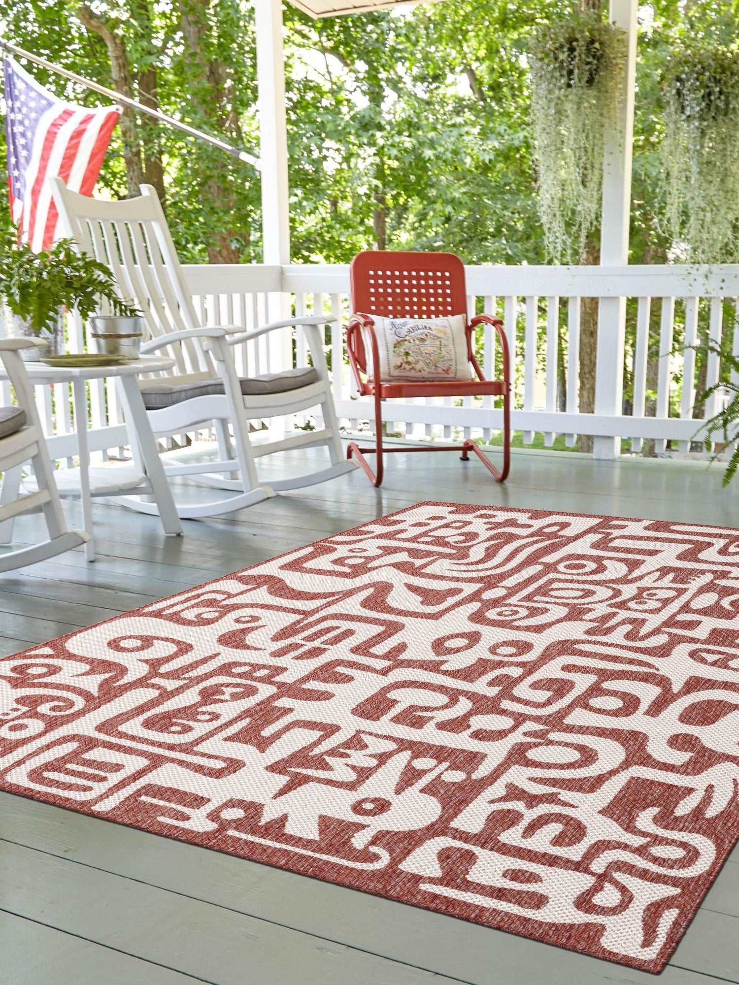 Rust Red 5' 3 x 7' 1 Outdoor Modern Rectangle Area Rug Weather Resistant for Patio, Deck, Terrace, Balcony, Porch 100% Polypropylene Modern Outside Carpet for Sale at Rug Engine