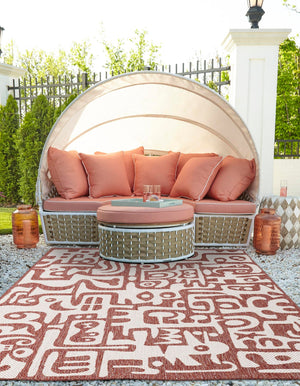 Rust Red 6' 1 x 9' Outdoor Modern Rectangle Area Rug Weather Resistant for Patio, Deck, Terrace, Balcony, Porch 100% Polypropylene Modern Outside Carpet for Sale at Rug Engine