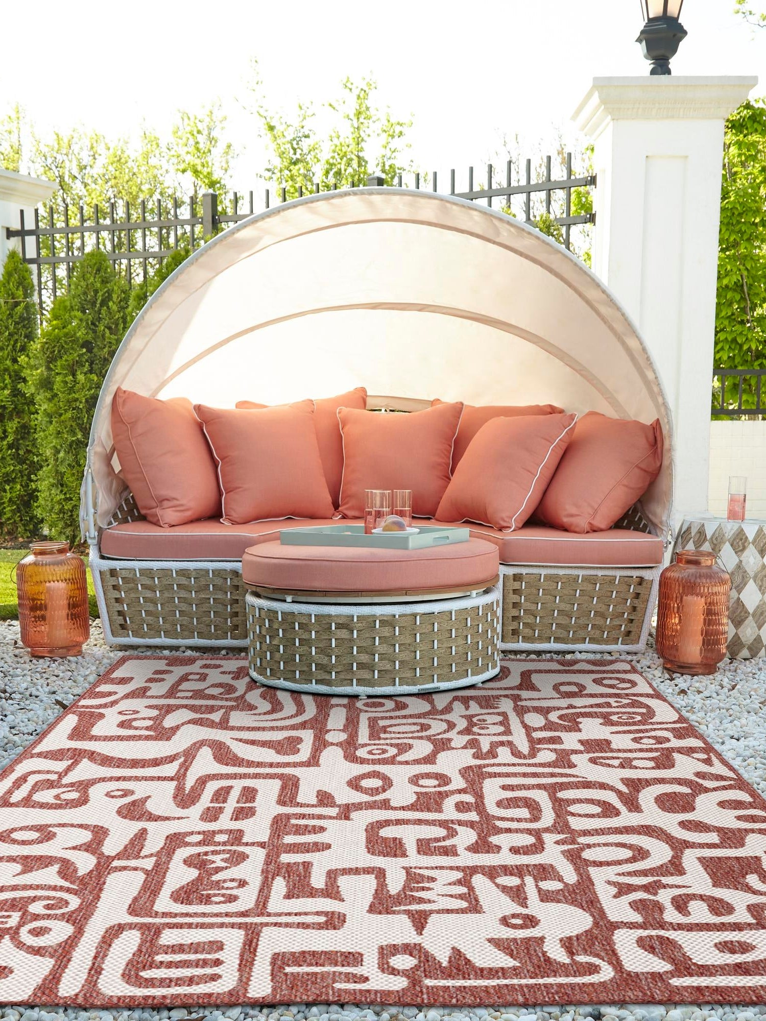 Rust Red 5' 3 x 8' Outdoor Modern Rectangle Area Rug Weather Resistant for Patio, Deck, Terrace, Balcony, Porch 100% Polypropylene Modern Outside Carpet for Sale at Rug Engine