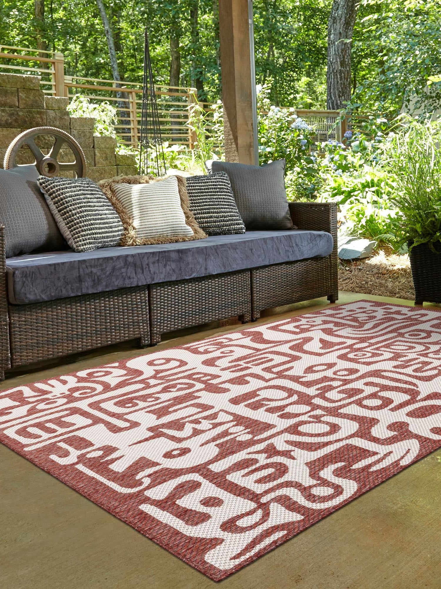 Rust Red 5' 3 x 8' Outdoor Modern Rectangle Area Rug Weather Resistant for Patio, Deck, Terrace, Balcony, Porch 100% Polypropylene Modern Outside Carpet for Sale at Rug Engine