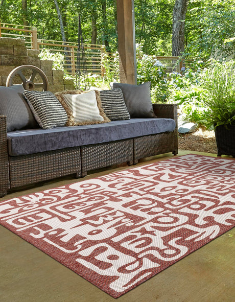 Rust Red 7' 10 x 10' Outdoor Modern Rectangle Area Rug Weather Resistant for Patio, Deck, Terrace, Balcony, Porch 100% Polypropylene Modern Outside Carpet for Sale at Rug Engine