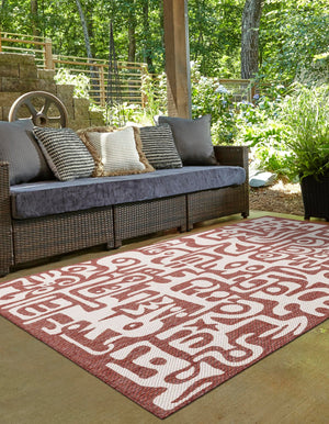 Rust Red 9' x 12' Outdoor Modern Rectangle Area Rug Weather Resistant for Patio, Deck, Terrace, Balcony, Porch 100% Polypropylene Modern Outside Carpet for Sale at Rug Engine