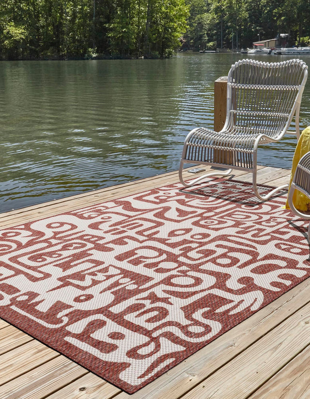 Rust Red 6' 1 x 9' Outdoor Modern Rectangle Area Rug Weather Resistant for Patio, Deck, Terrace, Balcony, Porch 100% Polypropylene Modern Outside Carpet for Sale at Rug Engine