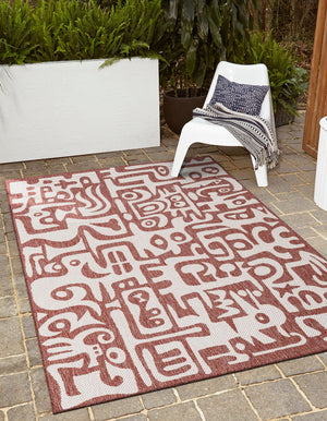 Rust Red 9' x 12' Outdoor Modern Rectangle Area Rug Weather Resistant for Patio, Deck, Terrace, Balcony, Porch 100% Polypropylene Modern Outside Carpet for Sale at Rug Engine