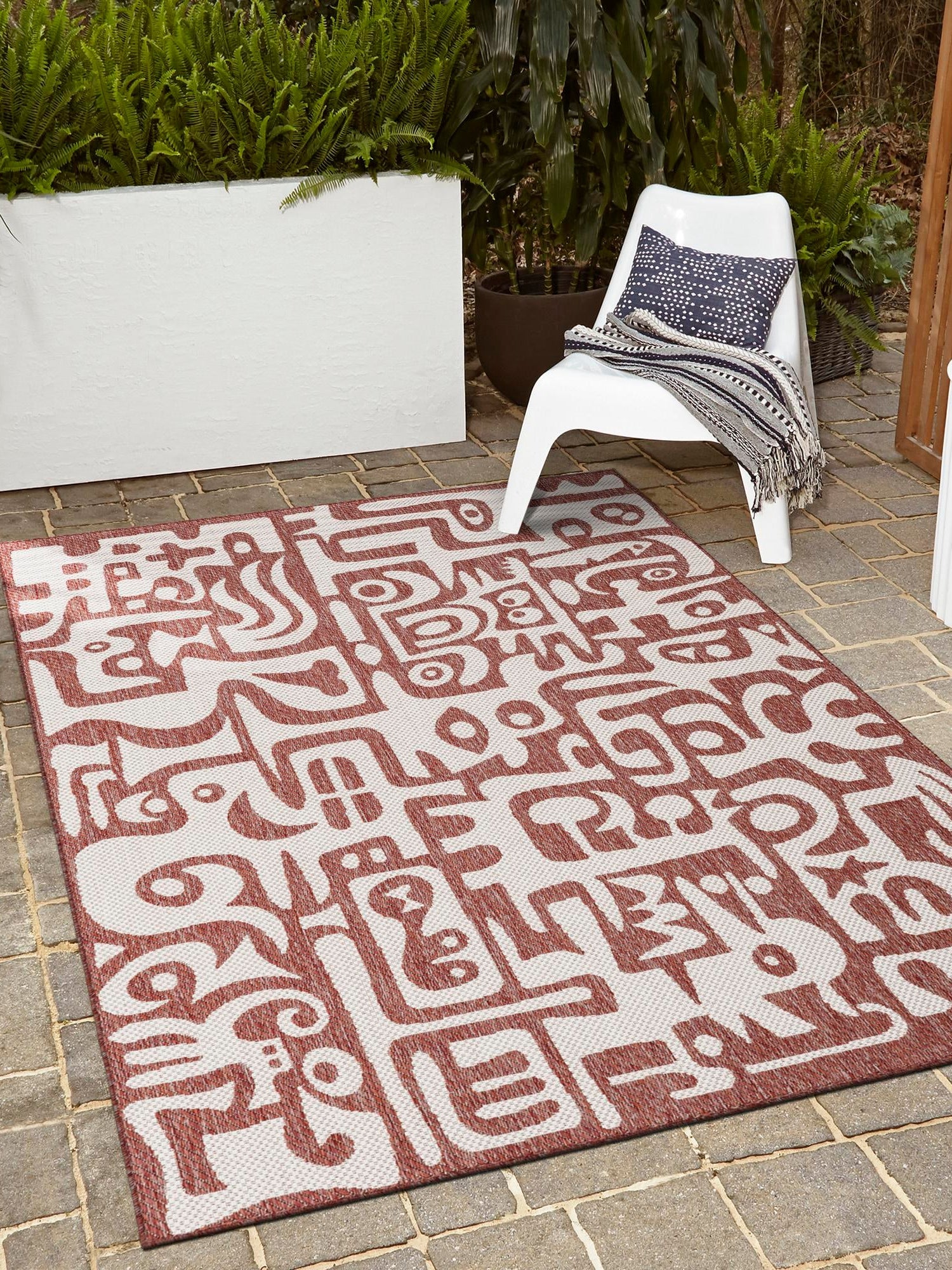 Rust Red 4' 1 x 6' 1 Outdoor Modern Rectangle Area Rug Weather Resistant for Patio, Deck, Terrace, Balcony, Porch 100% Polypropylene Modern Outside Carpet for Sale at Rug Engine