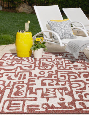 Rust Red 6' 1 x 9' Outdoor Modern Rectangle Area Rug Weather Resistant for Patio, Deck, Terrace, Balcony, Porch 100% Polypropylene Modern Outside Carpet for Sale at Rug Engine