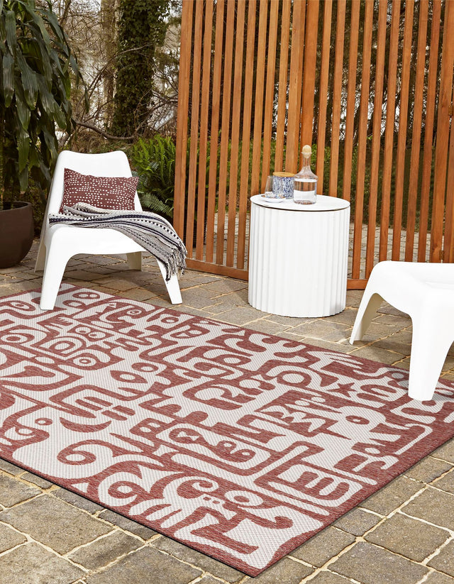 Rust Red 6' 1 x 9' Outdoor Modern Rectangle Area Rug Weather Resistant for Patio, Deck, Terrace, Balcony, Porch 100% Polypropylene Modern Outside Carpet for Sale at Rug Engine