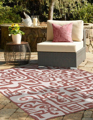 Rust Red 6' 1 x 9' Outdoor Modern Rectangle Area Rug Weather Resistant for Patio, Deck, Terrace, Balcony, Porch 100% Polypropylene Modern Outside Carpet for Sale at Rug Engine