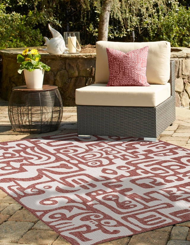 Rust Red 6' 1 x 9' Outdoor Modern Rectangle Area Rug Weather Resistant for Patio, Deck, Terrace, Balcony, Porch 100% Polypropylene Modern Outside Carpet for Sale at Rug Engine