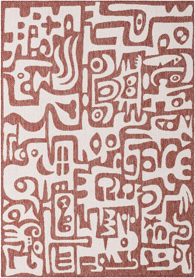 Rust Red 5' 3 x 8' Outdoor Modern Rectangle Area Rug Weather Resistant for Patio, Deck, Terrace, Balcony, Porch 100% Polypropylene Modern Outside Carpet for Sale at Rug Engine