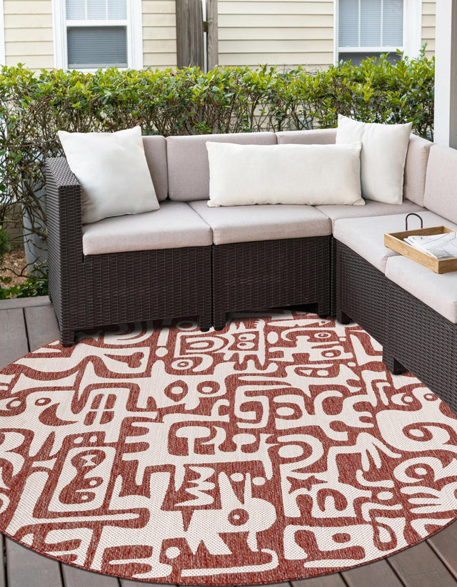 Rust Red 10' x 10' Outdoor Modern Round Area Rug Weather Resistant for Patio, Deck, Terrace, Balcony, Porch 100% Polypropylene Modern Outside Carpet for Sale at Rug Engine