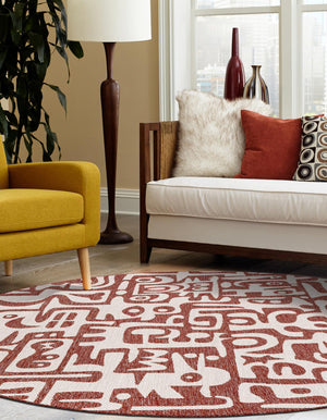 Rust Red 12' x 12' Outdoor Modern Round Area Rug Weather Resistant for Patio, Deck, Terrace, Balcony, Porch 100% Polypropylene Modern Outside Carpet for Sale at Rug Engine