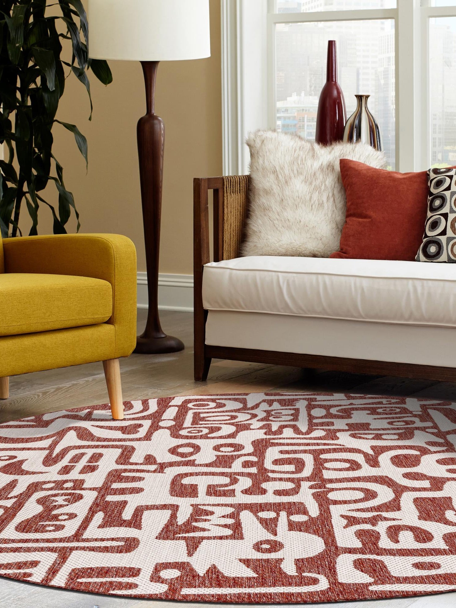 Rust Red 3' 1 x 3' 1 Outdoor Modern Round Area Rug Weather Resistant for Patio, Deck, Terrace, Balcony, Porch 100% Polypropylene Modern Outside Carpet for Sale at Rug Engine