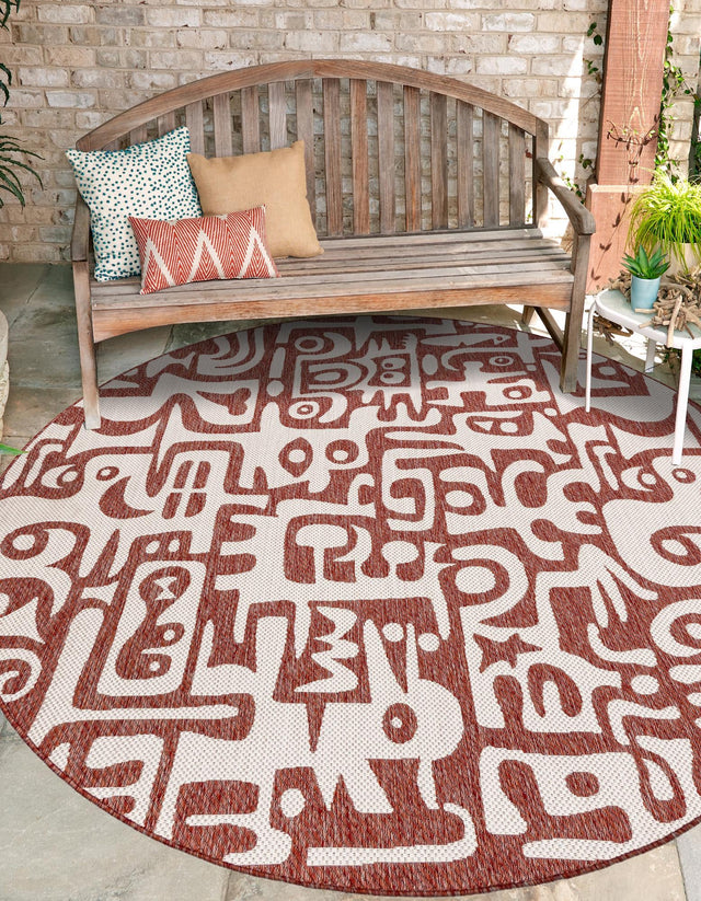 Rust Red 3' 1 x 3' 1 Outdoor Modern Round Area Rug Weather Resistant for Patio, Deck, Terrace, Balcony, Porch 100% Polypropylene Modern Outside Carpet for Sale at Rug Engine
