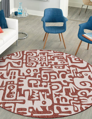 Rust Red 10' x 10' Outdoor Modern Round Area Rug Weather Resistant for Patio, Deck, Terrace, Balcony, Porch 100% Polypropylene Modern Outside Carpet for Sale at Rug Engine