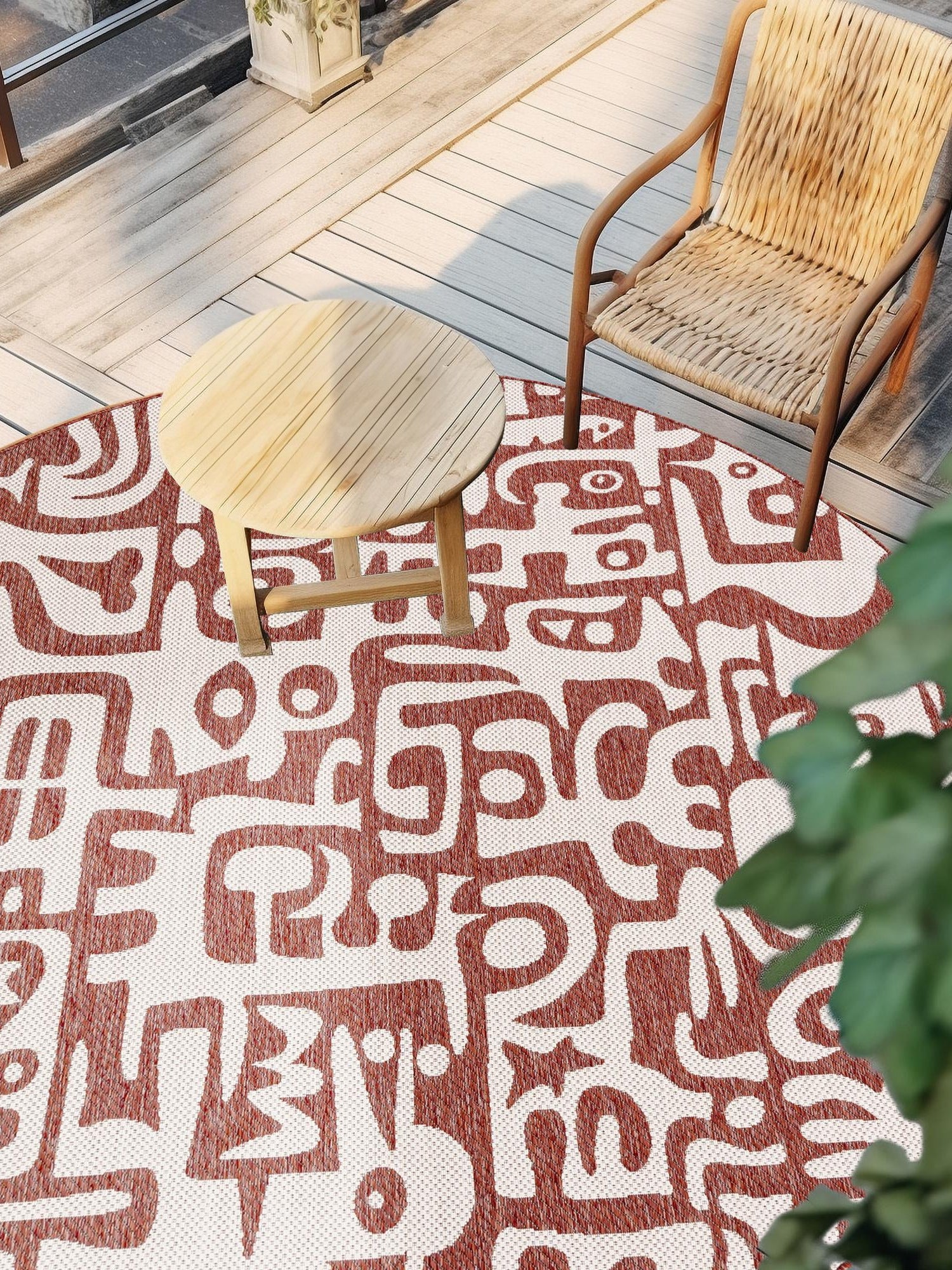 Rust Red 7' 10 x 7' 10 Outdoor Modern Round Area Rug Weather Resistant for Patio, Deck, Terrace, Balcony, Porch 100% Polypropylene Modern Outside Carpet for Sale at Rug Engine