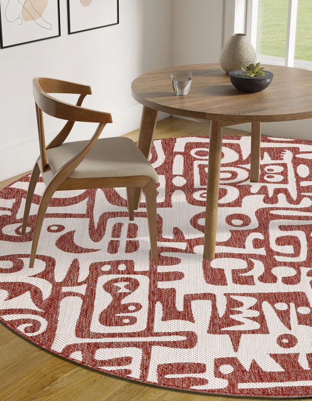 Rust Red 12' x 12' Outdoor Modern Round Area Rug Weather Resistant for Patio, Deck, Terrace, Balcony, Porch 100% Polypropylene Modern Outside Carpet for Sale at Rug Engine