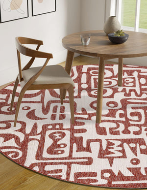 Rust Red 10' x 10' Outdoor Modern Round Area Rug Weather Resistant for Patio, Deck, Terrace, Balcony, Porch 100% Polypropylene Modern Outside Carpet for Sale at Rug Engine