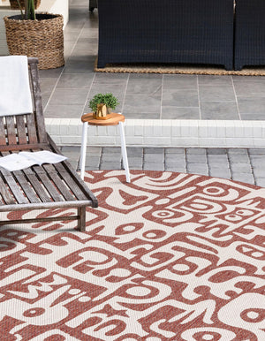 Rust Red 12' x 12' Outdoor Modern Round Area Rug Weather Resistant for Patio, Deck, Terrace, Balcony, Porch 100% Polypropylene Modern Outside Carpet for Sale at Rug Engine