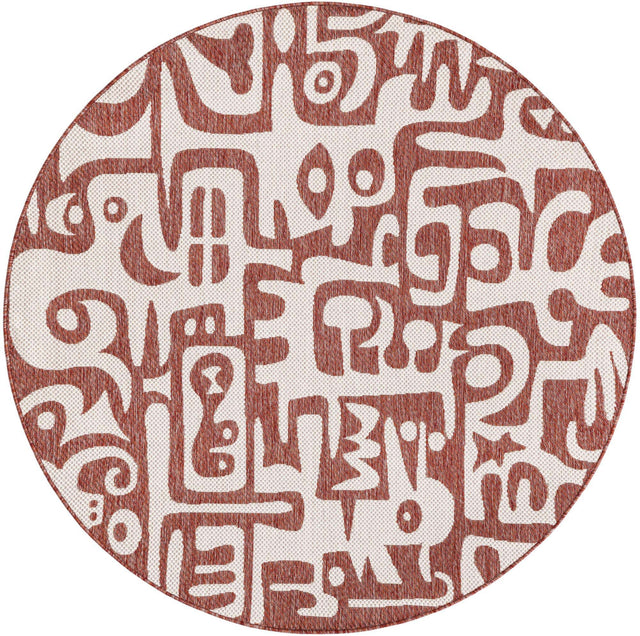 Rust Red 6' 1 x 6' 1 Outdoor Modern Round Area Rug Weather Resistant for Patio, Deck, Terrace, Balcony, Porch 100% Polypropylene Modern Outside Carpet for Sale at Rug Engine