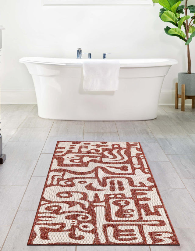 Rust Red 2' 7 x 12' Outdoor Modern Runner Area Rug Weather Resistant for Patio, Deck, Terrace, Balcony, Porch 100% Polypropylene Modern Outside Carpet for Sale at Rug Engine