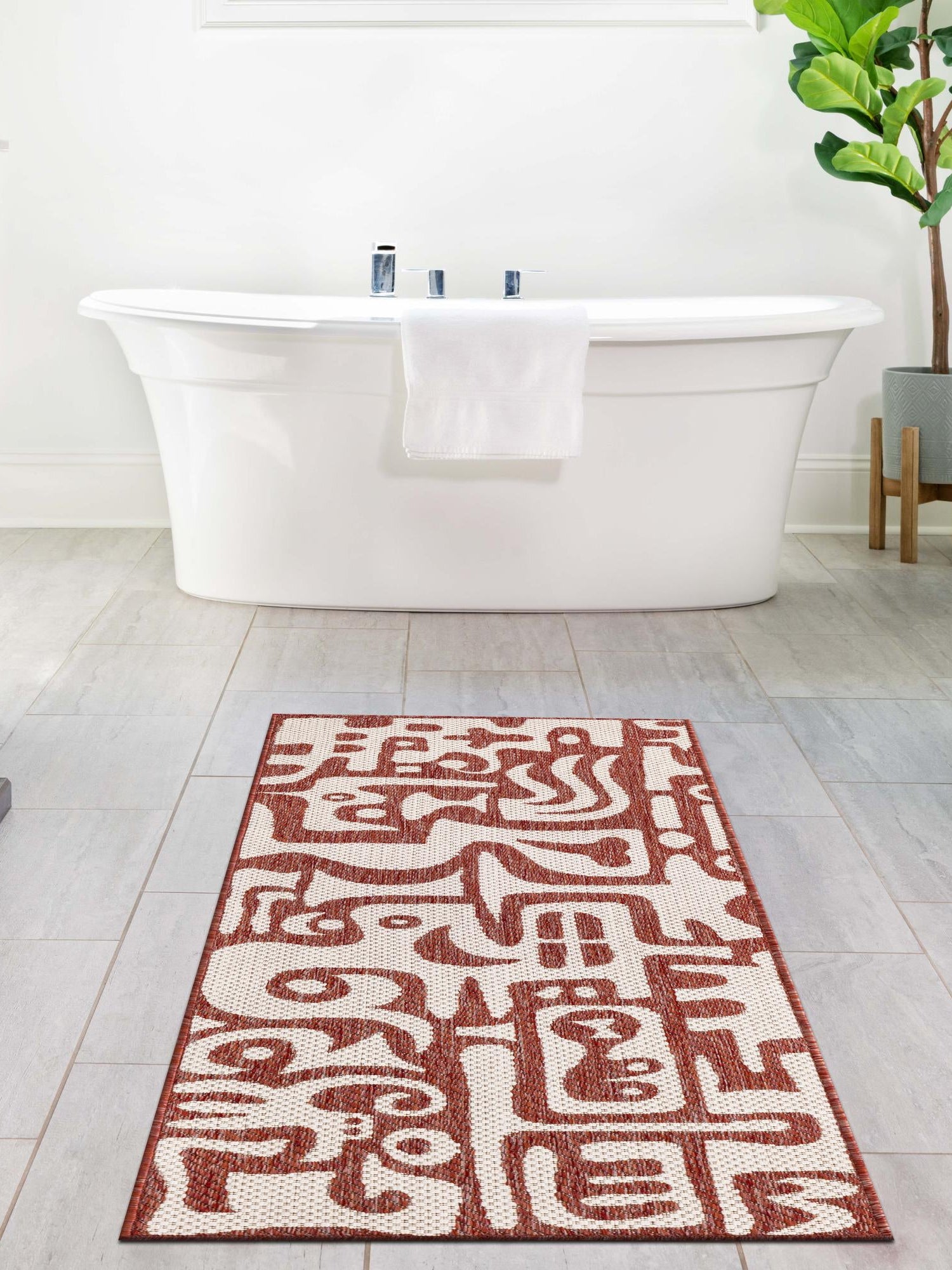 Rust Red 2' x 5' 3 Outdoor Modern Runner Area Rug Weather Resistant for Patio, Deck, Terrace, Balcony, Porch 100% Polypropylene Modern Outside Carpet for Sale at Rug Engine
