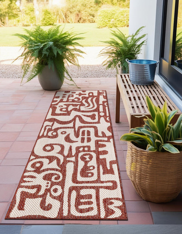 Rust Red 2' x 8' Outdoor Modern Runner Area Rug Weather Resistant for Patio, Deck, Terrace, Balcony, Porch 100% Polypropylene Modern Outside Carpet for Sale at Rug Engine
