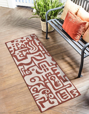 Rust Red 2' x 6' 1 Outdoor Modern Runner Area Rug Weather Resistant for Patio, Deck, Terrace, Balcony, Porch 100% Polypropylene Modern Outside Carpet for Sale at Rug Engine
