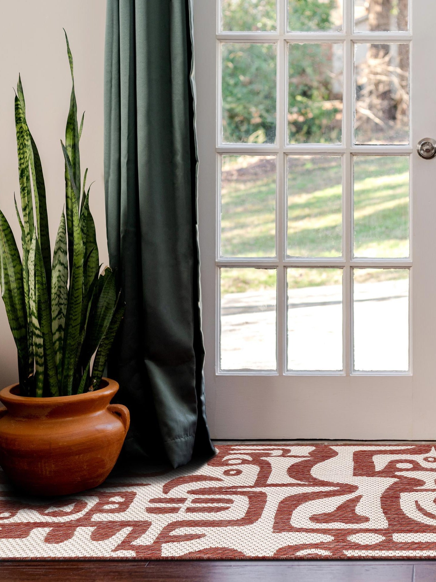 Rust Red 2' x 5' 3 Outdoor Modern Runner Area Rug Weather Resistant for Patio, Deck, Terrace, Balcony, Porch 100% Polypropylene Modern Outside Carpet for Sale at Rug Engine
