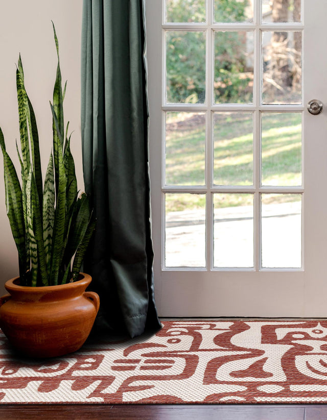 Rust Red 2' x 8' Outdoor Modern Runner Area Rug Weather Resistant for Patio, Deck, Terrace, Balcony, Porch 100% Polypropylene Modern Outside Carpet for Sale at Rug Engine