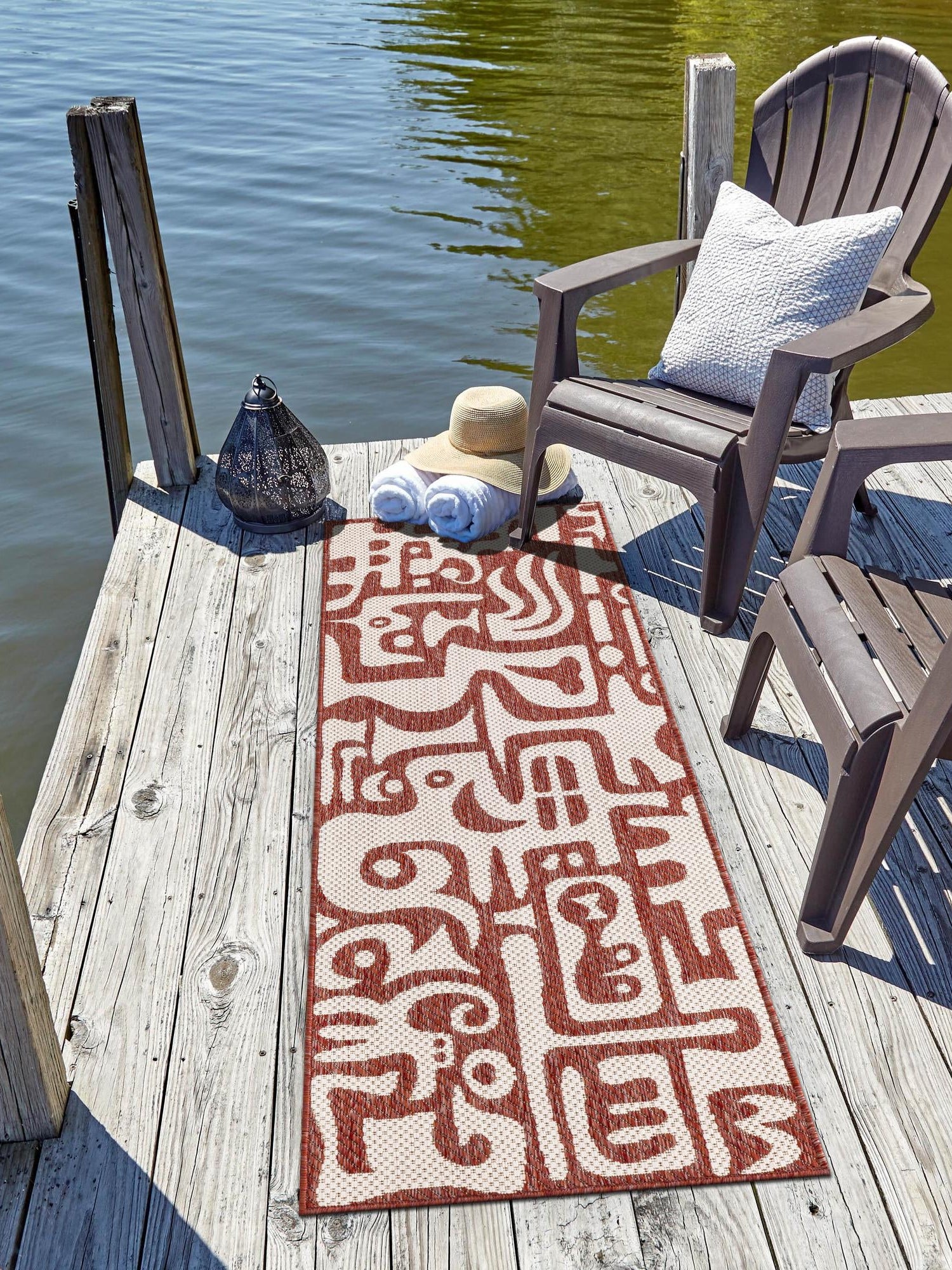Rust Red 2' x 6' 1 Outdoor Modern Runner Area Rug Weather Resistant for Patio, Deck, Terrace, Balcony, Porch 100% Polypropylene Modern Outside Carpet for Sale at Rug Engine